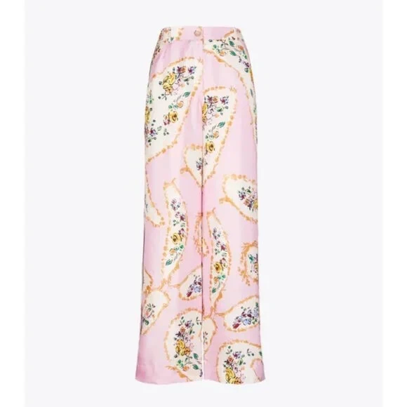 NEW Tory Burch Size 6 Women's Silk Cargo Pant Pink Porcelain Floral