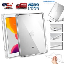 For iPad 7 8 9th/Air 1 2 3/Mini 1 2 3 4 5 Shockproof Clear Case Cover W/Pen Slot
