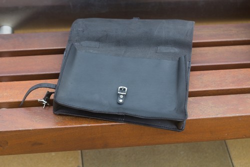 Bike Frame Satchel Bag Handcrafted Natural Leather BLACK 11.8"x8.1"x2.2" Bicycle - Picture 7 of 9