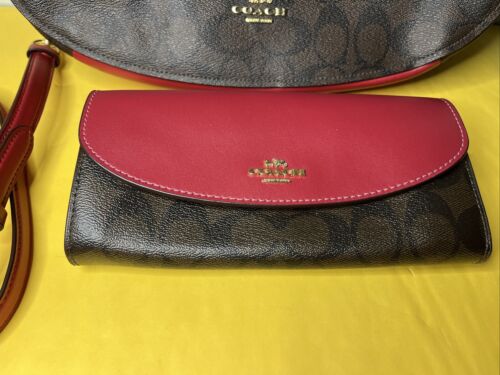Coach Brown & Red Leather New York Purse, Handbag w/ Matching Wallet, Nice! 🔥 - Picture 2 of 11