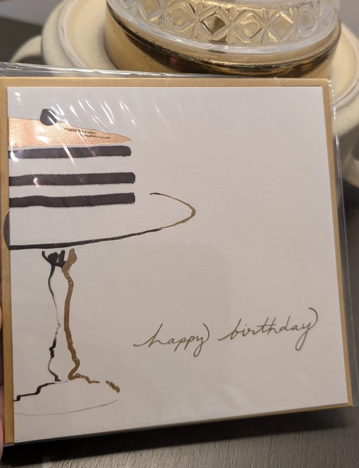 PAPYRUS Birthday & Thank You Card -Elegant, Classy  -Cake, Puppy   Gold Accents - Image 3 of 4