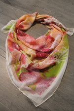 Collection18 Semi-Sheer Head Scarf 42" Sq Pink Green Flowers Butterflies