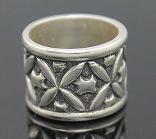 STYLISH HIGHLY POLISHED TEXTURED PATTERNED WIDE BAND STERLING SILVER RING SZ 5.5