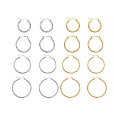 4 Pairs Silver Stainless Steel Small Huggie Hoop Earrings for Women Girl Set