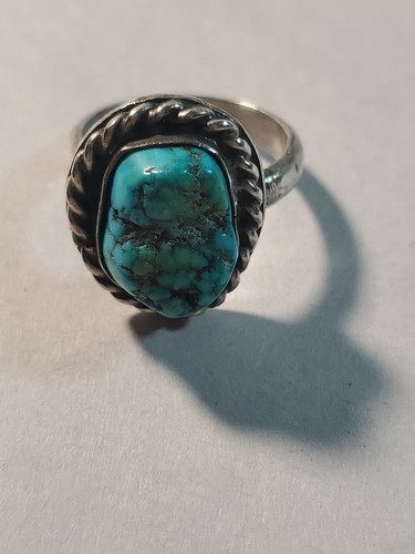 Vintage Handmade Silver And Turquoise Nugget Bezel Ring Sz 10 - Picture 9 of 11