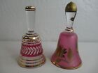 Vtg Bohemia Bohemian Crystal Glass Czechoslovakia lot of 2 bells pink clear gold