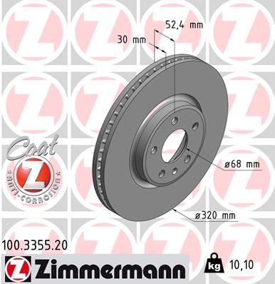 2X 100.3355.20 ZIMMERMANN Bremsscheibe für AUDI