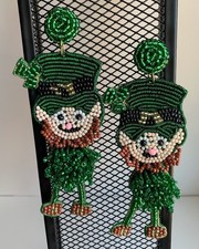 Large Beaded Leprechaun Earrings St Patrick's Day Lucky Irish Statement New