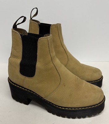 Dr Martins Rometty Nubuck Leather Platform Chelsea Boots Sand Size 10