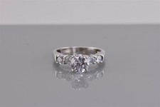 Sterling Silver Cubic Zirconia Solitaire Double Accented Band Ring SP 925 Sz: 7