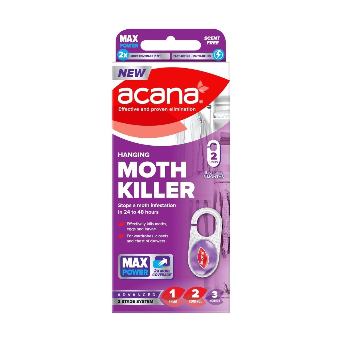 Acana Hanging Moth Killer 2 Pack – Fragrance Free Wardrobe Protection