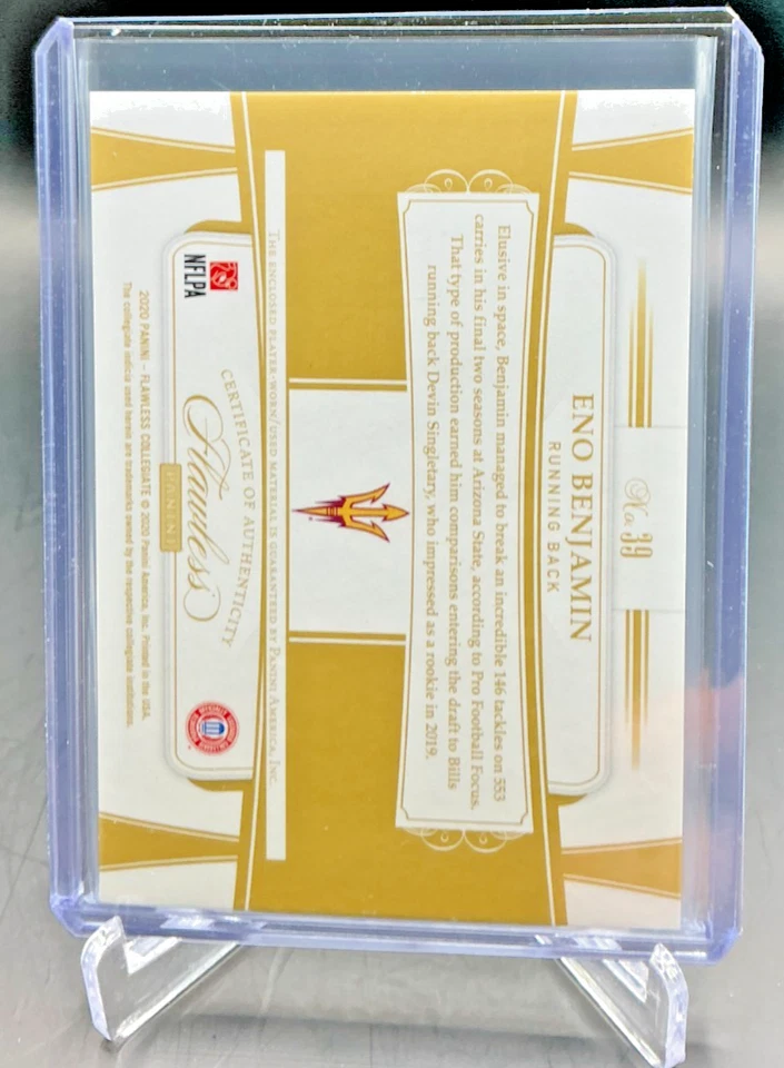 2020 Panini Flawless Collegiate ENO BENJAMIN Dual Emerald Jersey Patch 5/5 - Image 2 of 2