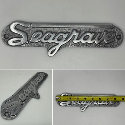SEAGRAVE Fire Truck Emblem Script Logo Nameplate Plaque Badge Metal Plate Cast