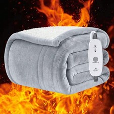 Electric Heated Blanket Soft Flannel Sherpa 5 Heat 10H Auto Off Washable Throw