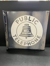 Vintage Bell System Public Telephone 2-Sided Metal Payphone Sign 18” Flange