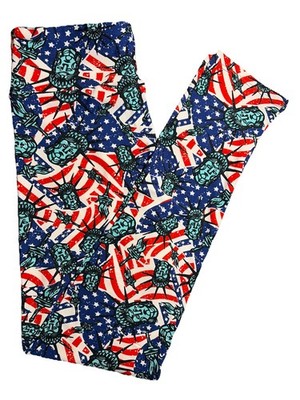 New LuLaRoe OS Patriotic American Flag With Statue Of Liberty Leggings Size 2-10