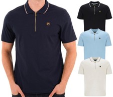 FILA Hombres Polo Lemar 1/4 Cremallera Vintage Cuello Camisa Manga Corta Top XS-4XL