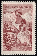 1910 Argentina Poster Stamp Industrial Exhibition Of The Centennial Buenos Aires