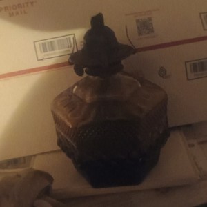 Amber Glass Oil/Kerosene Lamp w/ Metal Burner & Wick, Black Accents