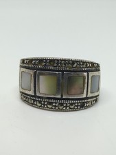 Vintage Sterling Silver 925 Abalone Marcasite Ring Size 7.75