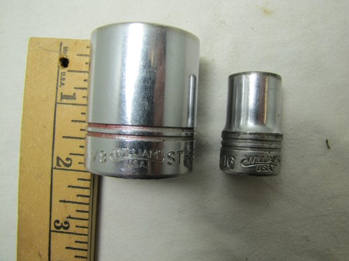 Lot Of 2 WILLIAMS 1/2'' Drive Sockets 9/16 12pt. & 1 1/8'' 6pt. USED