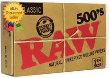 RAW 500'S Classic Natural Unrefined Rolling Paper 1 1/4 79Mm Size (1 Pack)