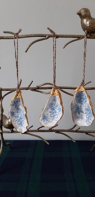 3er Set Decoupaged Austernschalen.  Christbaumschmuck