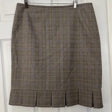 Alex Marie Pleated Plaid Skirt Sz 14 Office Career Academia Preppy Brown