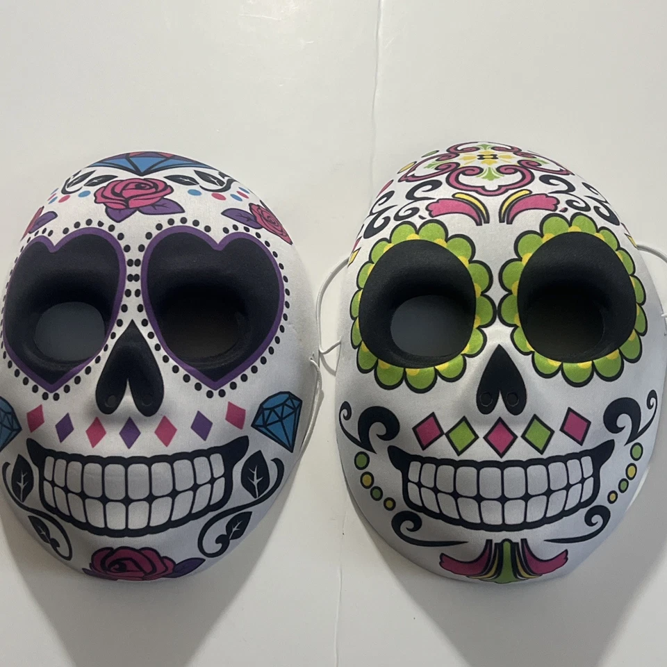Day Of The Dead Skull Colorful Mask Adult Costume Mask Pair Of Two (2)Full Face - Image 4 of 4