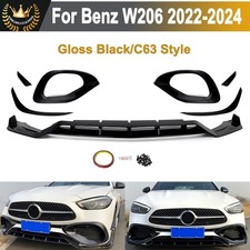 For 22-24 Benz W206 C300 Front Splitter Fog Light Cover Canard Trim Glossy Black