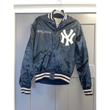 VTG 80s New York Yankees MLB S Satin Bomber Jacket Flaws