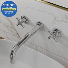 Wall Mounted Bathroom Bath Tub Mixer Tap Filler Spout Twin Cross Handles Chrome