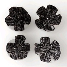 Black Floral Beaded Shoe Clips 2 Pair VNTG