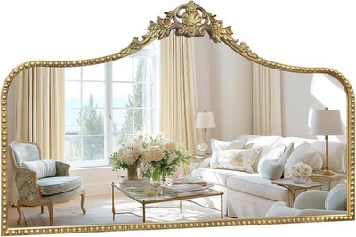 Vintage Baroque Mirror 48''X30'', Victorian Antique Mirror with Gold Ornate Metal 