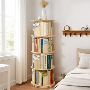 Étagère Livre Rotative 360° 4 Niveaux, Bibliothèque Colonne Tournante Moderne