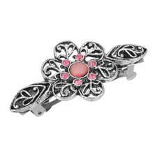1928 Jewelry Women's Rose Pink Crystal Flower Bar Hair Barrette, 1 Pcs 