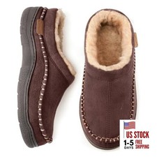 Men's Slip On Moccasin Slippers, Indoor/Outdoor Warm Fuzzy Comfy 10.5 Coffee