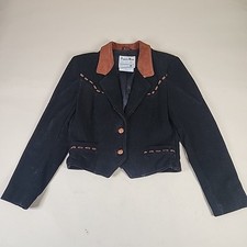 Vtg Pioneer Wear Women's Size 10 Medium Black Suede Leather Lace Western Jacket