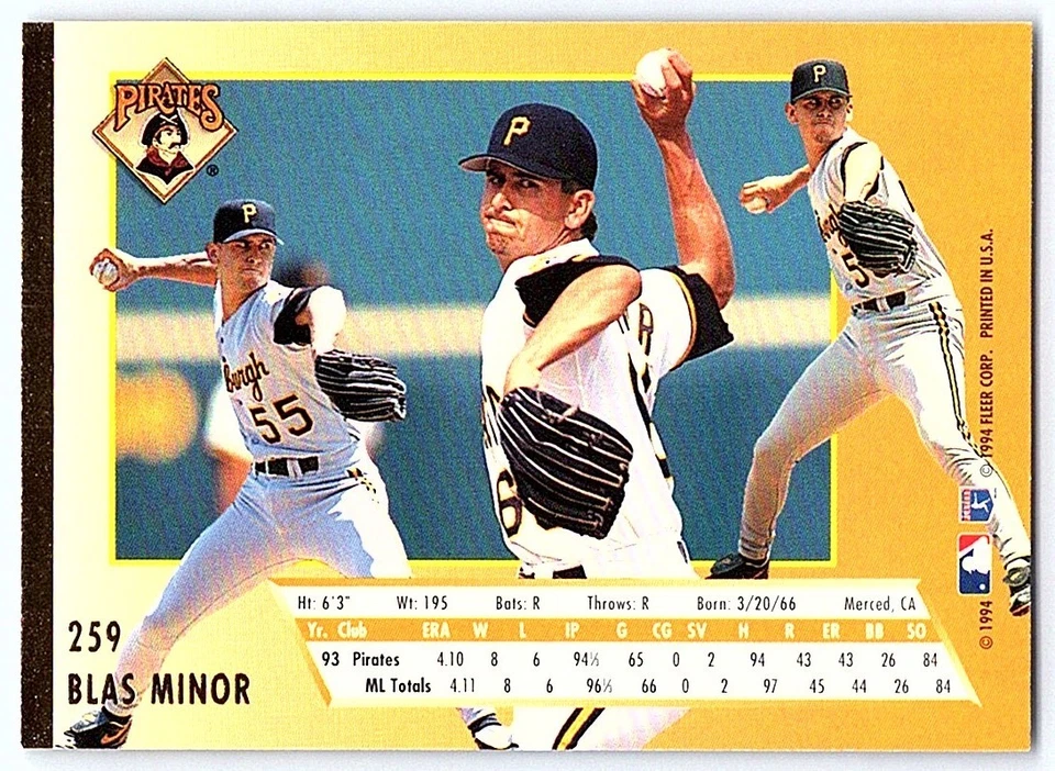 1994 Ultra ! Blas Minor Pittsburgh Pirates #259 - Image 2 of 2