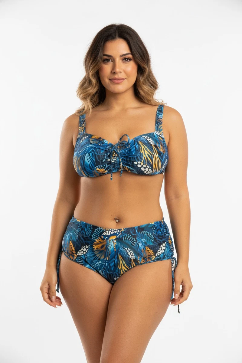 Costume Da Bagno Donna A Vita Alta Con Controllo Pancia – Pantaloncini Blu Navy – Taglia L - 5