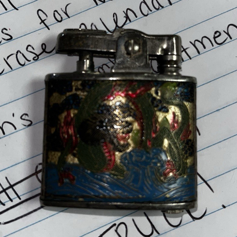 Vintage Japanese Metal Pocket Lighter Scenic Picture 2-Sided