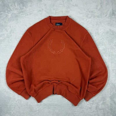 Vintage Fred Perry Red Rust Laurel Wreath Fleece Oversized Medium Sweatshirt