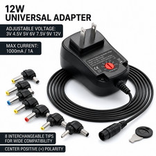 Universal AC DC Adapter 12W Multi Voltage 3V-12V Switching Power Supply 8 Tips