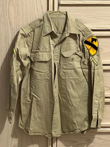 Vintage US Army OG-107 Field Shirt 1st Cavalry Vietnam Era PFC Military Original
