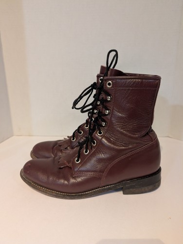 Justin Kiltie Lace Up Burgundy Western Riding Boots Sz. 6 1/2 A. Vintage - Picture 8 of 17