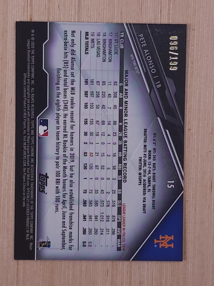 2020 Topps Chrome Black - Pete Alonso #15 Refractor 096/199 - Image 2 of 2