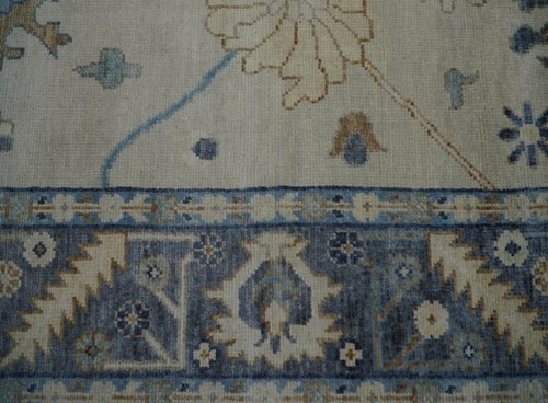 9x12 Handmade Oriental Cream Transitional Oushak Area Rug | Hand-Knotted Rug - Picture 8 of 9