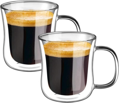 Espresso Cups 4 Oz Double Walled Glasses Coffee Mugs Set of 2, Clear Glass Coffe