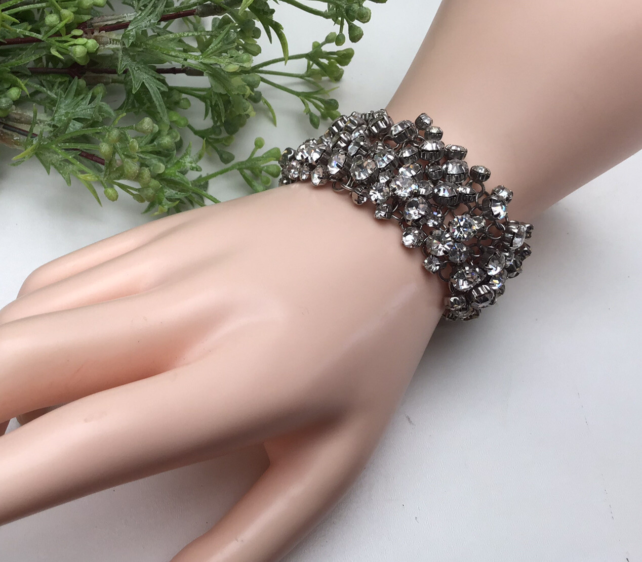 Statement Silver Tone Sparkly Rhinestone Link Bra… - image 3