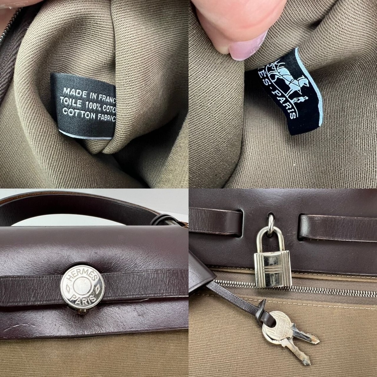 バッグ Vintage Hermes Her bag Size MM Hermes Toile Vache Hunter Herbag zip 31 PM Etoupe Ebene